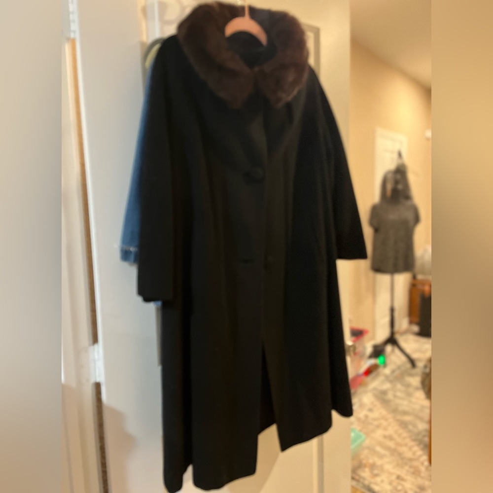 Empress Cashmere Black Coat with Brown Fur Trim and Satin lining - Picture 11 of 11